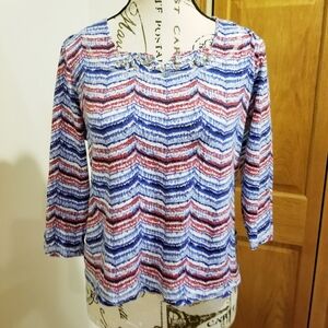 Lara Lane Red White Blue Rhinestone All Over Art Top Petite M Artsy Colorful